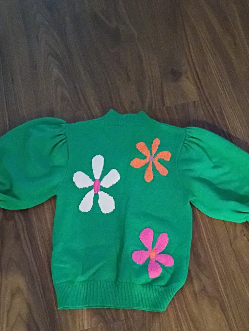 THML Green Crewneck Sweater with Multicolor Floral Appliqués - Picture 3 of 4